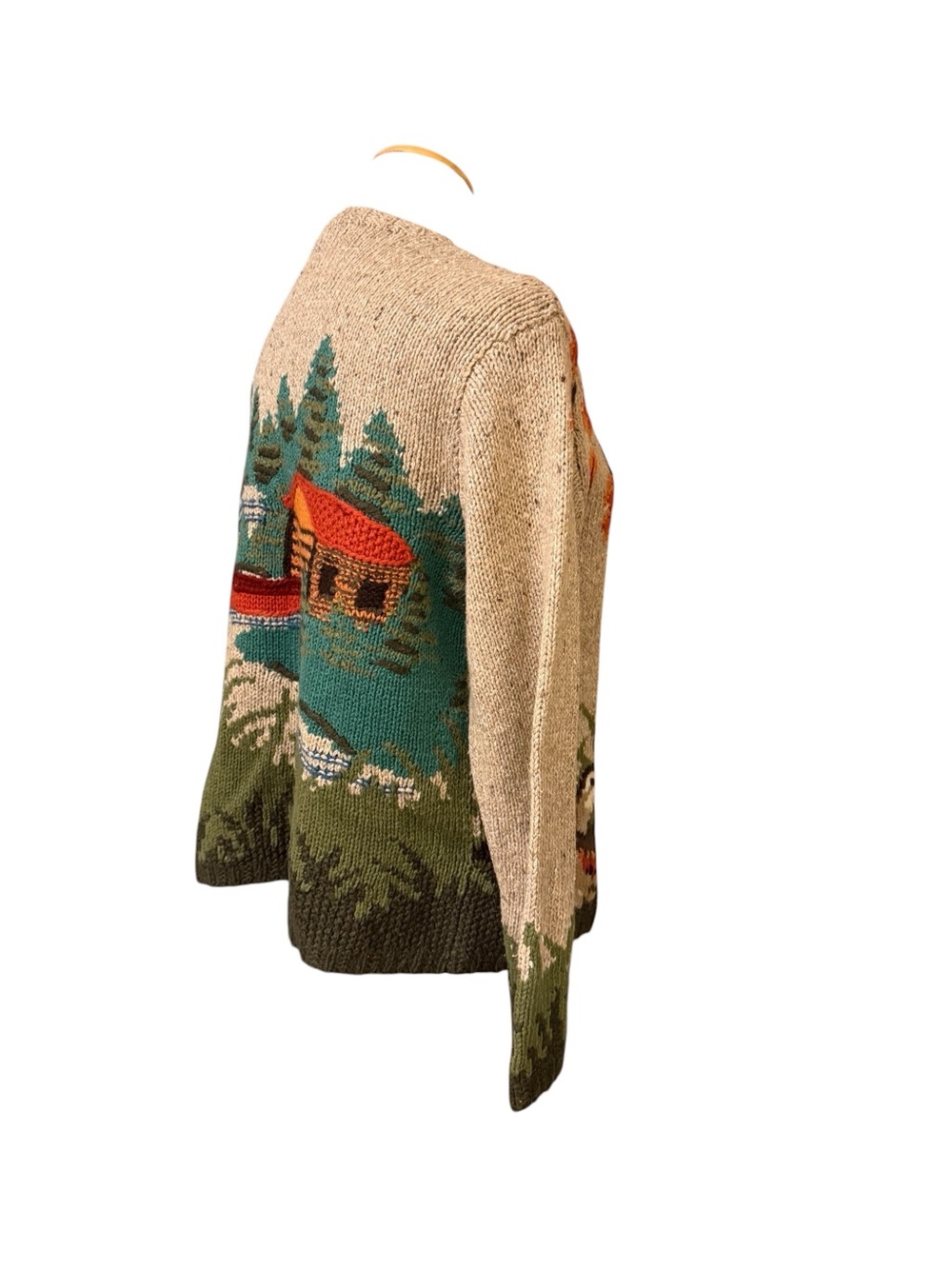 Northern Isles Cozy Scenic Embroidered Wool-Blend Cardigan Sweater - Dog/cabin - Picture 6 of 10